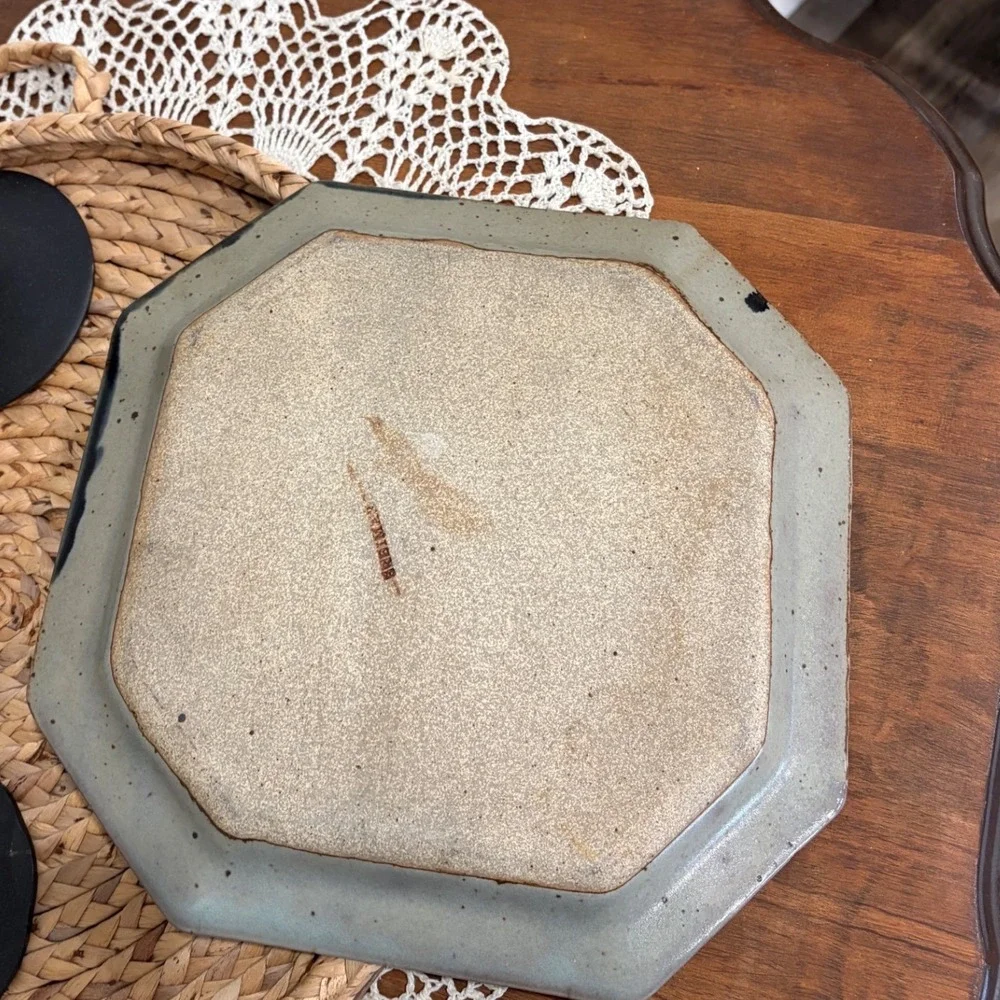 John Freimarck Studio Pottery Octagonal Stoneware Plate Abstract signed Earthy